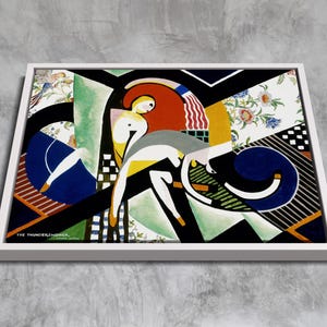 May include: Abstract art print featuring a geometric design with a woman in the center. The print is in a white frame and has a black background with colorful geometric shapes and patterns. The text "THE FOUNDER" is visible at the bottom of the print.