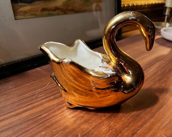 Vintage Gold Swan Planter