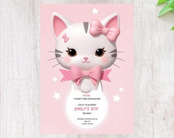 Editable Kitty Birthday Invitation Template: Instant Download (Canva)