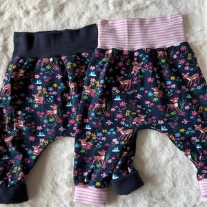 Baby pants, bloomers, size 62-68, cute clothes, children&#39;s clothing, pants for boys and girls, deer, flower meadow, bright colors