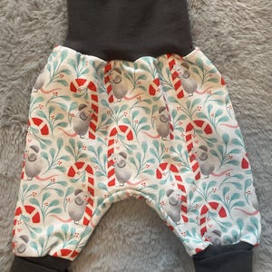 Baby pants, bloomers, size 62-68, cute clothes, boys&#39; pants, girls&#39; pants, mice, candy canes, red, white, mint, jersey