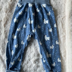 Baby pants, children&#39;s pants, bloomers, size 74-80, cute clothes, children&#39;s clothing, pants for boys and girls, sheep, blue, white