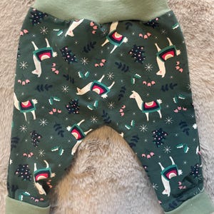 Baby pants, bloomers, size 62-68, cute clothes, pants boys, pants girls, llama, Christmas trees, Scandi, green, jersey