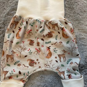 Baby pants, bloomers, size 50-56, cute clothes, boys&#39; pants, girls&#39; pants, forest animals, beige, jersey