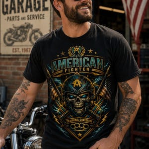 Patriotic Skull Shirt, Vintage Eagle Graphic Tee, American Flag T Shirt, Military Style Shirt, USA Graphic Tee, Biker Gift, Unisex Tee image 1