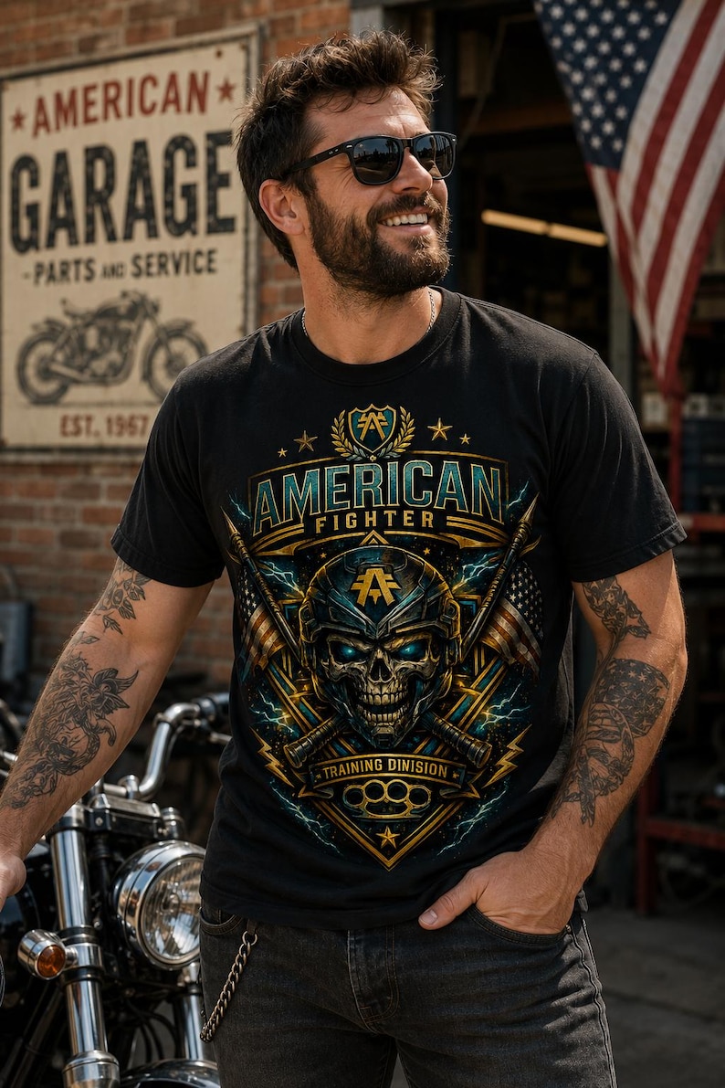 Patriotic Skull Shirt, Vintage Eagle Graphic Tee, American Flag T Shirt, Military Style Shirt, USA Graphic Tee, Biker Gift, Unisex Tee image 1