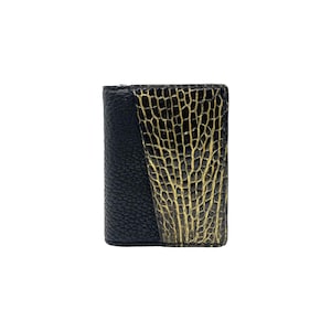 Portefeuille en cuir de crocodile noir avec bords dorés BC2 - Design de luxe fabriqué à la main