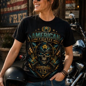 Patriotic Skull Shirt, Vintage Eagle Graphic Tee, American Flag T Shirt, Military Style Shirt, USA Graphic Tee, Biker Gift, Unisex Tee image 4