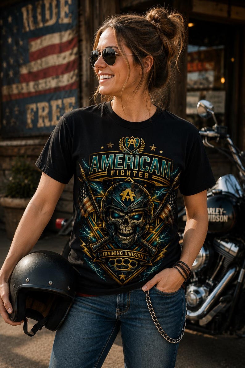 Patriotic Skull Shirt, Vintage Eagle Graphic Tee, American Flag T Shirt, Military Style Shirt, USA Graphic Tee, Biker Gift, Unisex Tee image 4