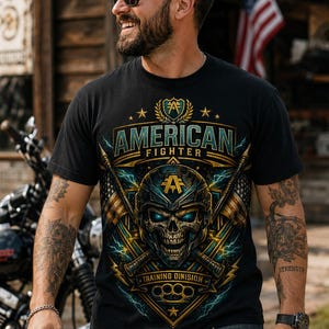 Patriotic Skull Shirt, Vintage Eagle Graphic Tee, American Flag T Shirt, Military Style Shirt, USA Graphic Tee, Biker Gift, Unisex Tee image 2