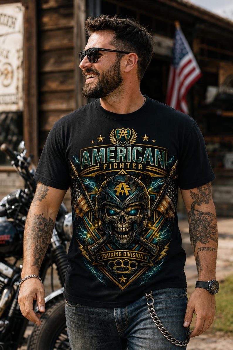 Patriotic Skull Shirt, Vintage Eagle Graphic Tee, American Flag T Shirt, Military Style Shirt, USA Graphic Tee, Biker Gift, Unisex Tee image 2