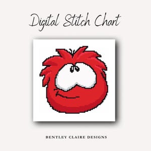 May include: A digital stitch chart featuring a pixelated red character with a smiling face and spiky hair. The text "Digital Stitch Chart" is above the image, and "BENTLEY CLAIRE DESIGNS" is below.
