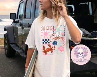 Salty and crabby, beach vibes, beach shirt, crab shirt, beach life, fun in the sun, toes in the sand, vacation shirt