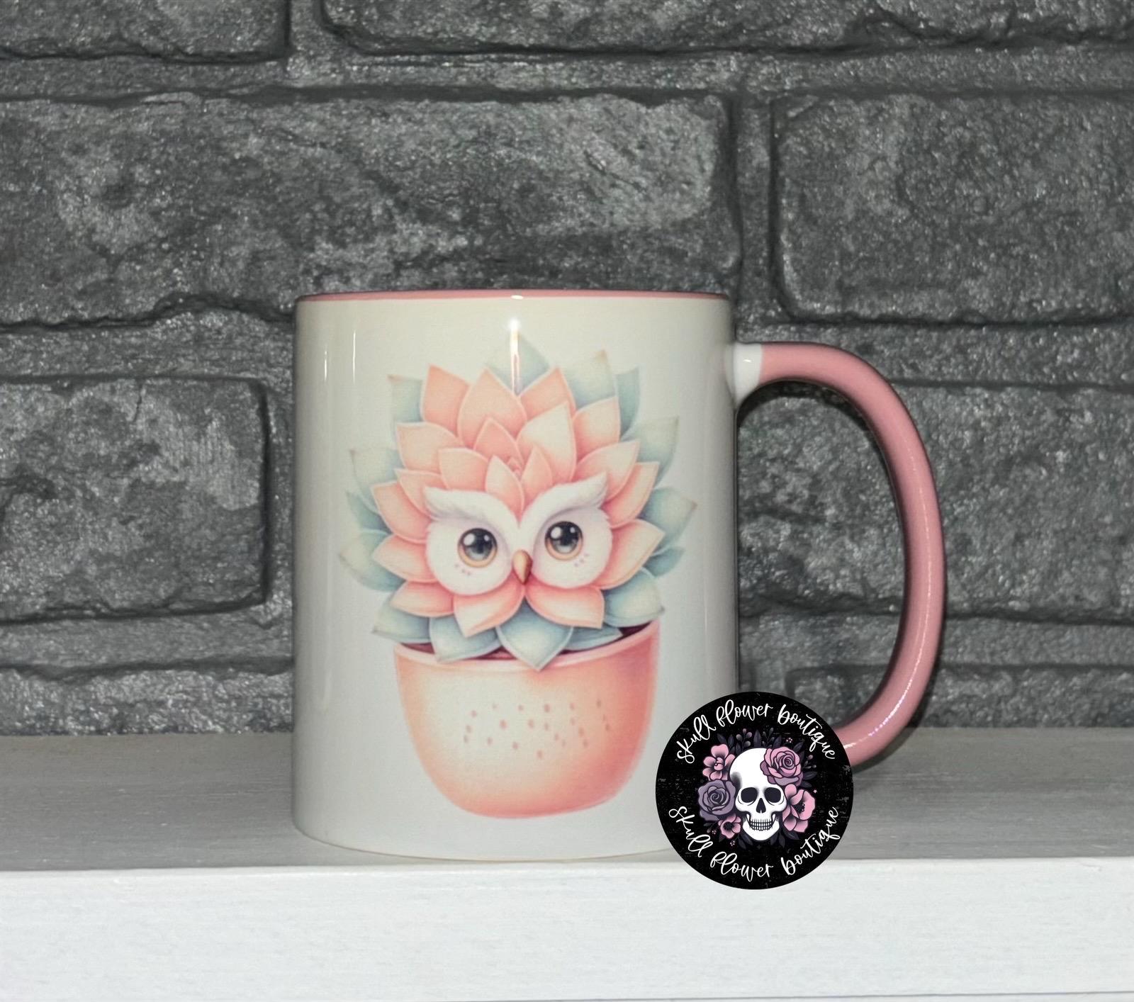Owl mug, Cute owl mug, owl lover, owl gift, owl plant, cute owl plant mug, plant lover