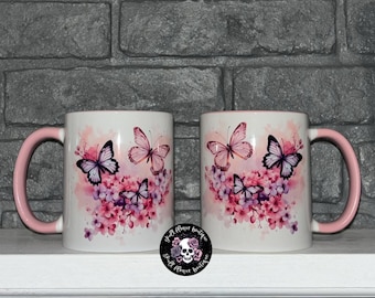 Niedlicher Schmetterlingsbecher, rosa Schmetterlingsbecher, kundenspezifischer Becher, sublimierter Schmetterlingsbecher, Schmetterlingsliebhaber, hübscher Becher