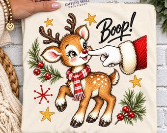 Cute Christmas shirt, boop, reindeer shirt, cute deer shirt, Santa booping a reindeer