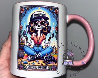 Spiritual gangster mug, spiritual skeleton mug, manifest, healing crystals mug, custom Tera card mug