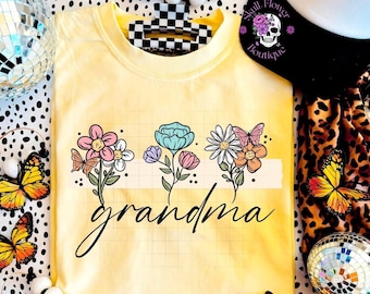 Camisa fofa de avó, avó floral, flores, camisa de flores bonitas, camisa personalizada de avó, camisa de dia das mães, presente de dia das mães, presente de avó