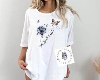 Just breathe, just breathe dandelion, just breathe butterfly, just relax and take a breath, cute butterfly shirt, dandelion shirt