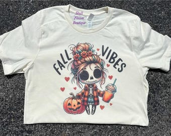 Cute fall vibes shirt, fall vibes, I love fall, man I love fall, cute pumpkin shirt, skeleton bun, skeleton bun girl, fall leaves, cute