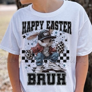 Feliz Pascua, hermano, camiseta divertida de Pascua para niños, conejito de Pascua, Pascua a cuadros, camiseta de Pascua para niños
