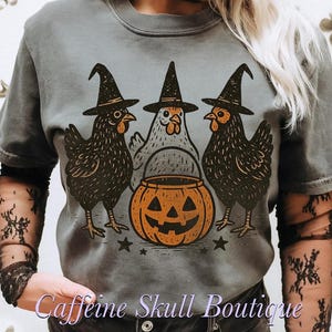 Witchy chickens shirt, chicken shirt, chicken lover, spooky chickens, Halloween chickens, chick or treat, pumpkins and chickens