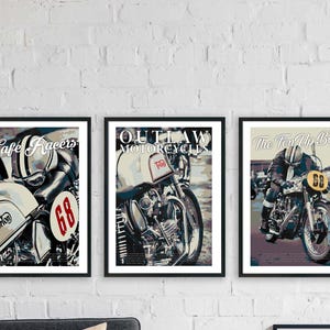 Cafe Racer Art Set of 3 Classic Motorbike Art Images. Digital Files for DOWNLOAD. An ideal gift, For the Bike Enthusiast. Motorcycle Gift