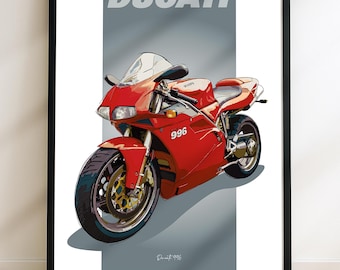 DUCATI 916 - Signed Limited Edition Sketch Motorbike Motorcycle