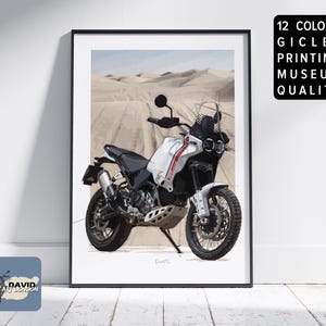 Ducati Desert X Adventure Desert Motorbike Art Freehand Bike Sketch Motorcycle Wall Art Digital Drawing From Photograph Ideal Gift Present.
