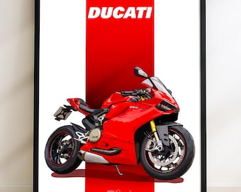 Boceto de la motocicleta Ducati 1199 Panigale – Impresión de arte digital dibujada a mano (Archivo digital)