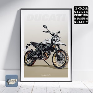 Ducati Scrambler Desert X Motorbike Art Freehand Sketch. Motocycle Drawing Ideal Gift Present For Bike Rider Wall Art Drawing for Biker