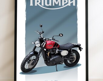 Triumph Scrambler 900 motorschets – handgetekende digitale kunst (digitaal bestand)