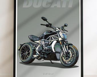 Schizzo della moto Ducati X Diavel – Disegno digitale realizzato a mano. Uno schizzo unico per motociclisti e appassionati. (File digitale)