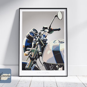Classic Motorbike Art Freehand Sketch For DOWNLOAD Wall Art Digital Drawing From A Photograph Ideal Gift Present For The Biker