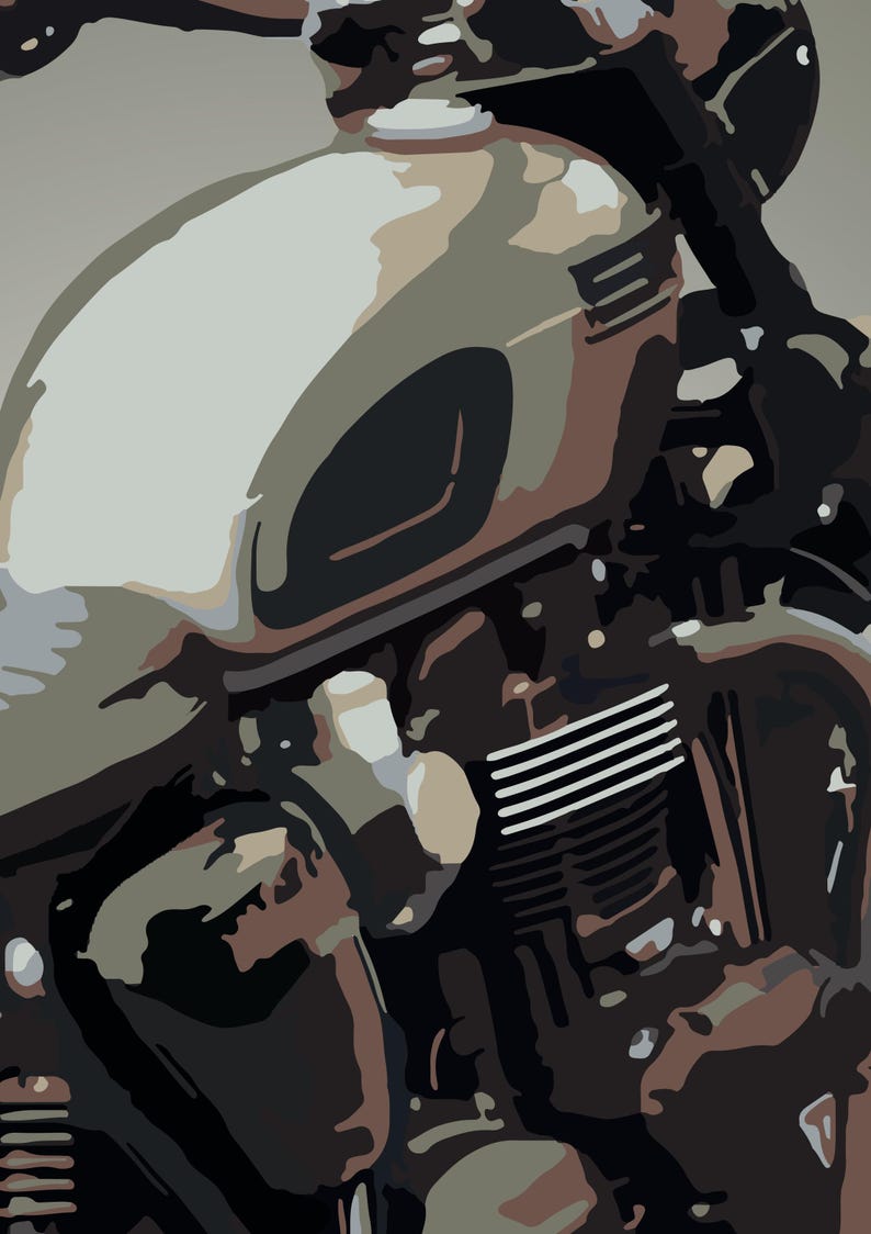 K&ouml;nnte beinhalten: Nahaufnahme eines Motorradmotors mit einem silbernen Tank. Der Motor ist schwarz mit silbernen Akzenten und hat ein geripptes Design. Der Tank hat einen schwarzen Deckel und einen silbernen Streifen.