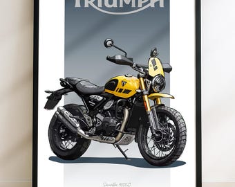 Triumph Scrambler 400XC Motorbike Sketch – handgetekende digitale kunst. Een unieke schets voor de motorrijder en liefhebber. (digitaal bestand)