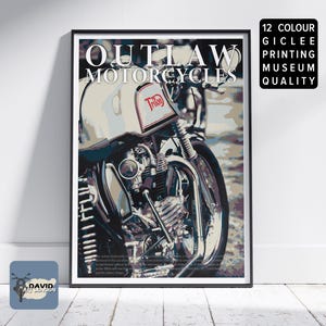 Outlaw Motorcycles Print - British Classic Motorbike Art Ideal gift For Motorbike rider. Fathers Day & Birthday Biker Gift Classic Bike Gift