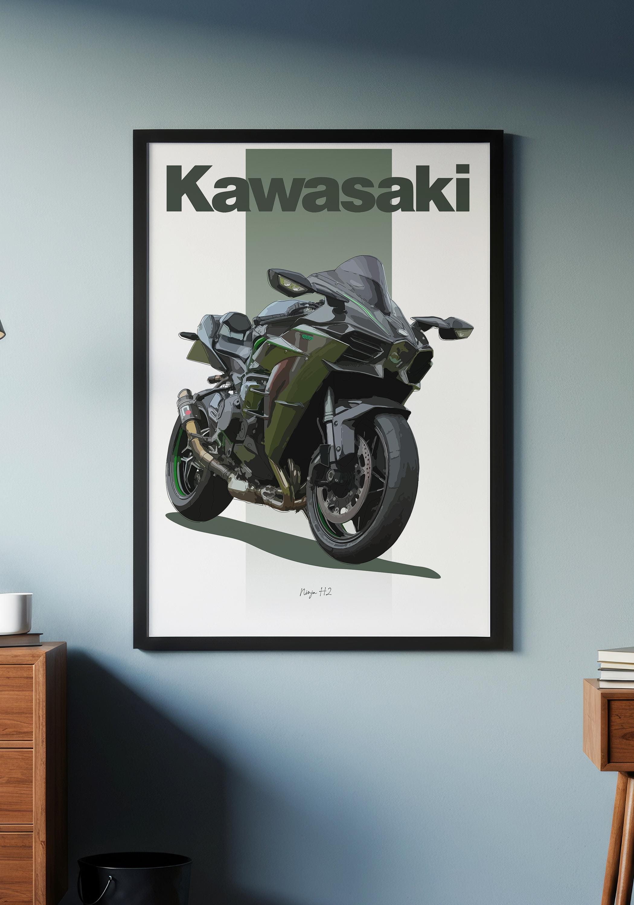 Kawasaki Ninja H2 Motorbike Sketch – Hand-drawn Digital Art. A