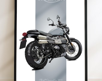 Triumph Street Scrambler 900 Motorrad Skizze - Handgezeichnete Digitale Kunst (Digitale Datei)