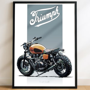 Esboço de uma motocicleta Triumph Classic Scrambler – Arte digital desenhada à mão. Um esboço exclusivo para motociclistas e entusiastas. (Arquivo digital)