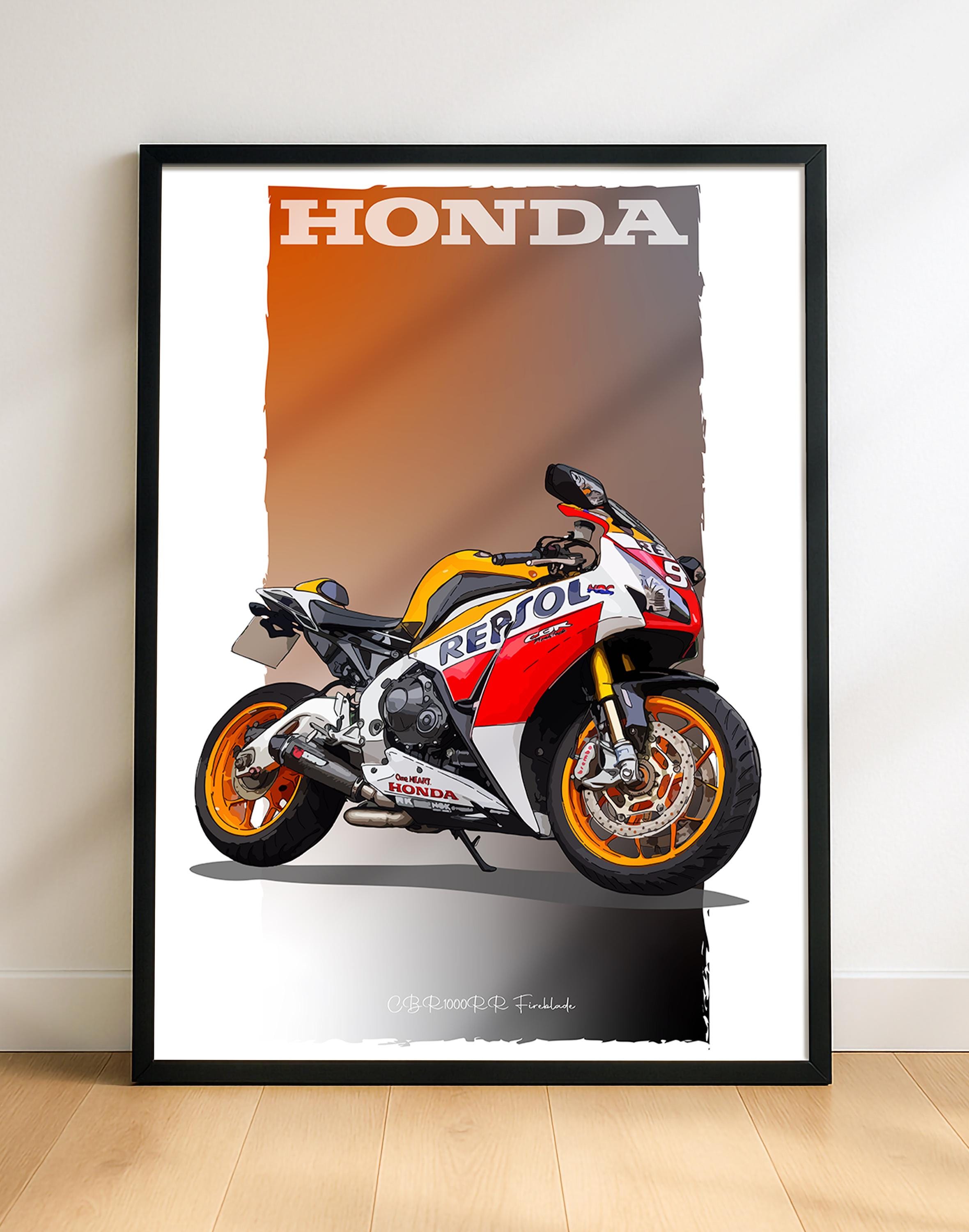 Tableau Toile Abstrait Honda Fireblade - Peinture Décoration Murale - Cadre Bois