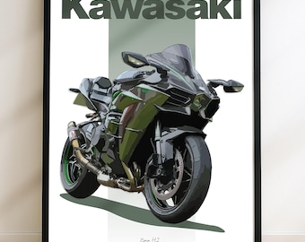 Kawasaki Ninja H2 Motorbike Sketch – Hand-drawn Digital Art. A
