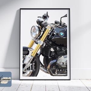 Modern Retro Motorbike Art Freehand Sketch For DOWNLOAD Wall Art Digital Drawing From A Photograph Ideal Gift Present For Bike Rider