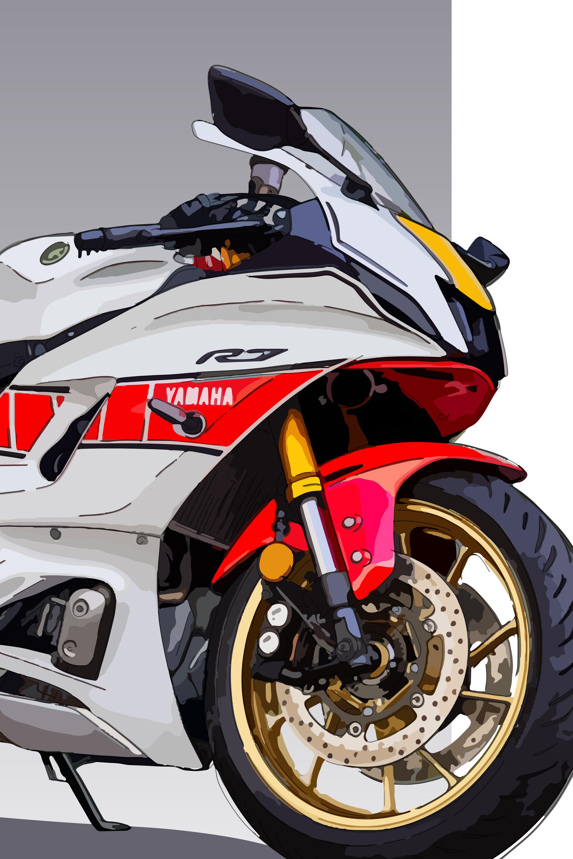 Yamaha R7 Motorbike Sketch – Hand-drawn Digital Art. A Unique