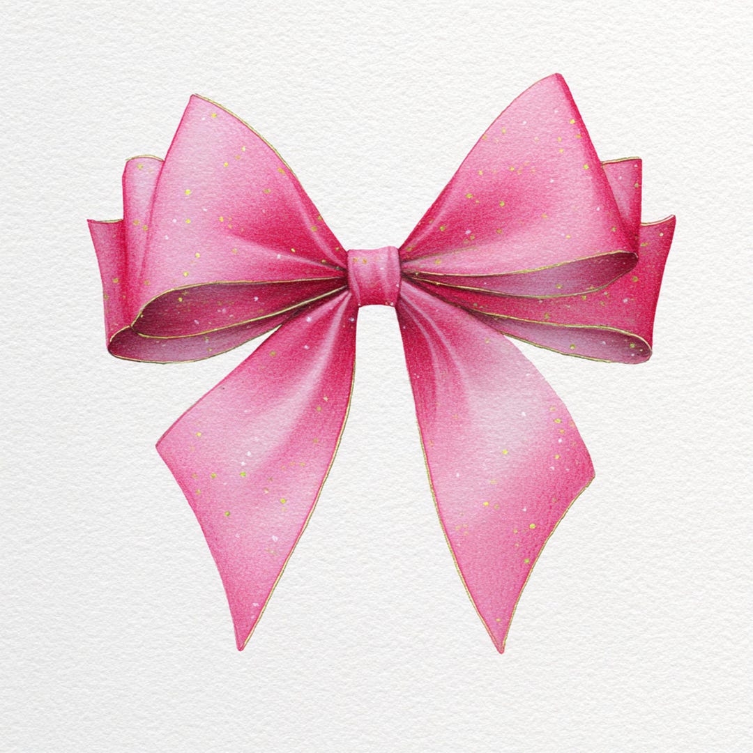 12 Printable Pink Bows, Watercolor Bows Clip Art, Bow With Subtle ...