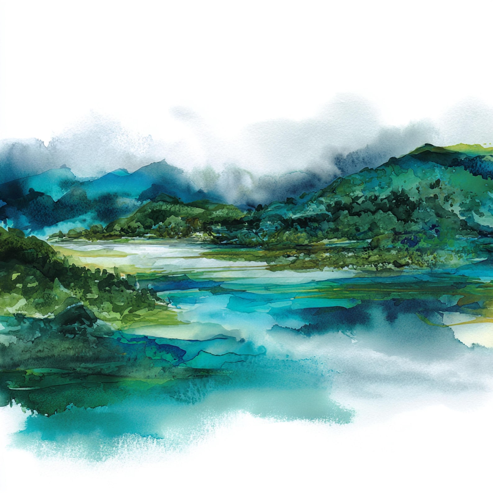 12 Printable Watercolor Abstract Landscape, Watercolor Blue Turquoise ...