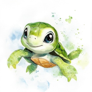 10 Printable Cute turtle Clipart, turtle watercolor art, Printable JPG, Cartoon turtle, Commercial Use, turtle art, Baby turtle print
