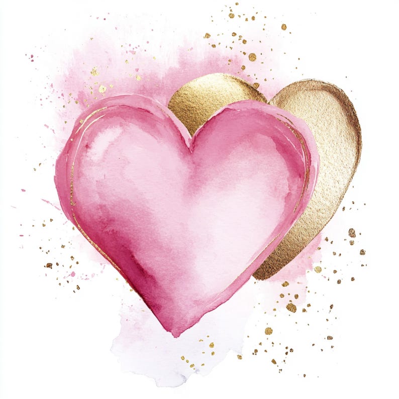 Printable Pink and Gold Hearts, Watercolor Rose Gold Hearts, Cute ...