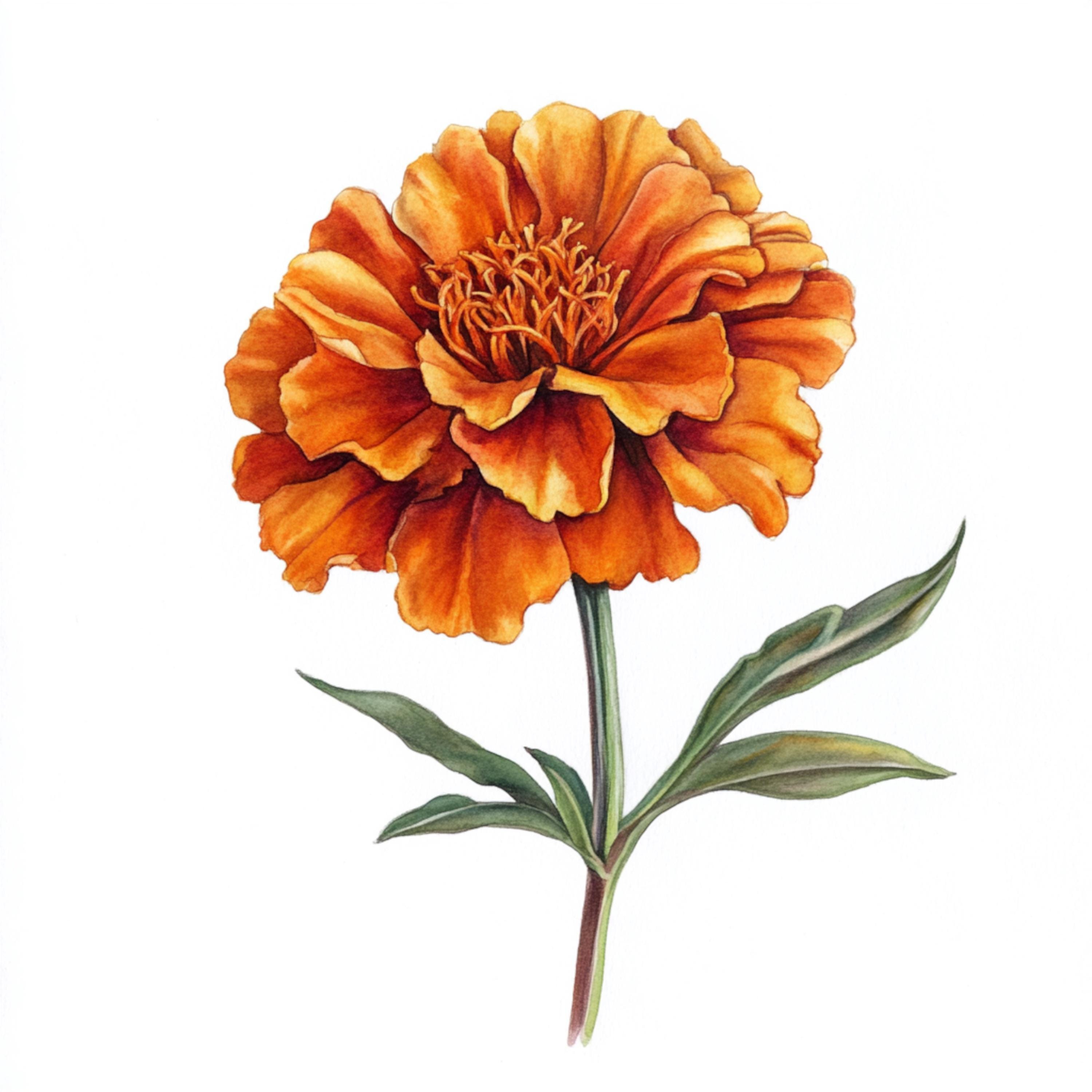 10 Printable Marigold Flower Decor, Watercolor Marigold Art, Marigold