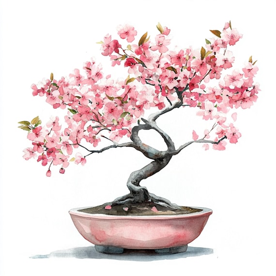 10 印刷可能な桜の盆栽、水彩画の花の盆栽、鉢植えの盆栽、盆栽の植物